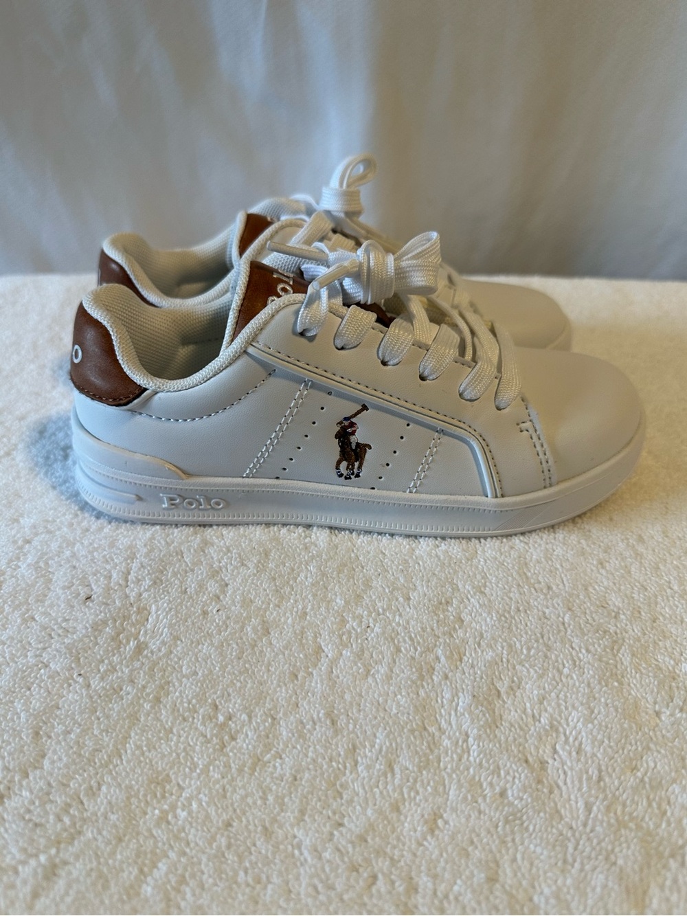 Polo Ralph Lauren Kids Size 13 White Brown Pony Logo Sneakers  Casual